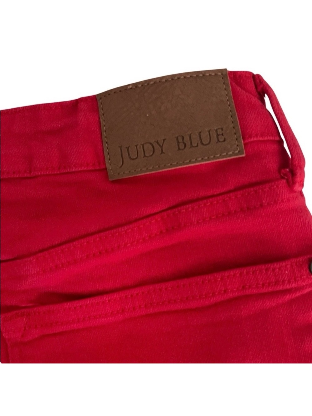 Judy Blue Bold Red Denim Shorts with Frayed Hem - Picture 4 of 6
